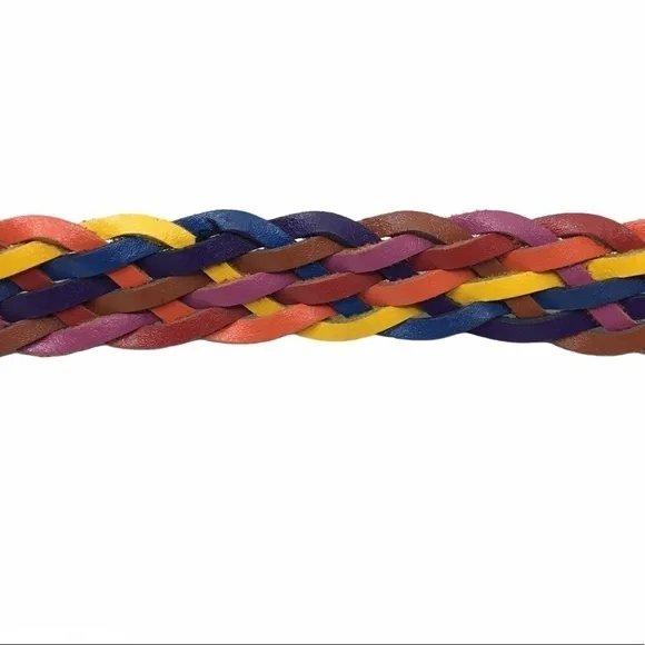 VINTAGE Belt Leather Braided Woven Rainbow Multicolor Boho Festival Plus Size 1X
